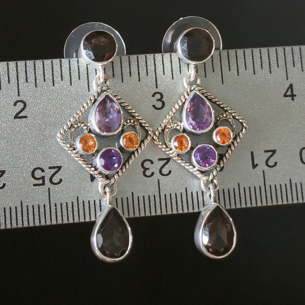 Nicky Butler 925 Sterling Silver One of a Kind Amethyst Honey Topaz Earrings NB